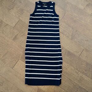 Banana‎ Republic Dress M P Navy White Stripes Ribbed Fitted Maxi Beach Nautical